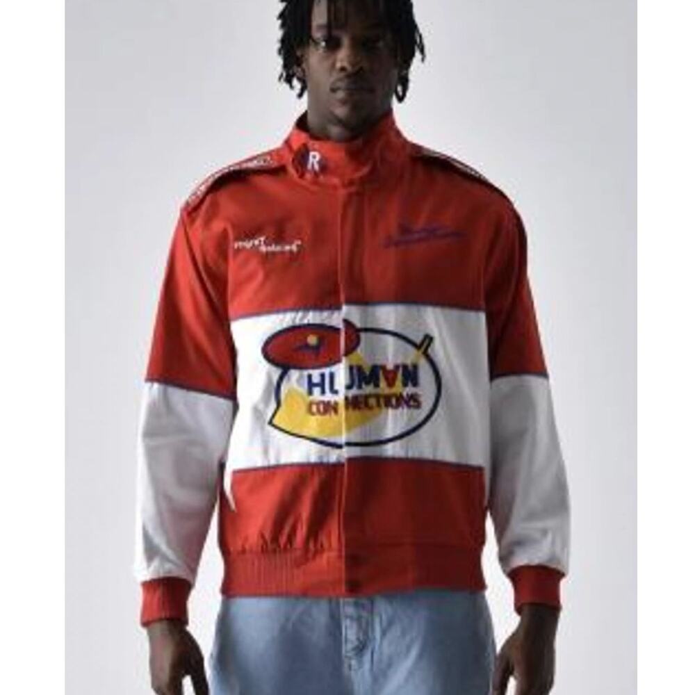 ZARA Racing Jacket Red White Graphic Y2K Moto Streetwear Small